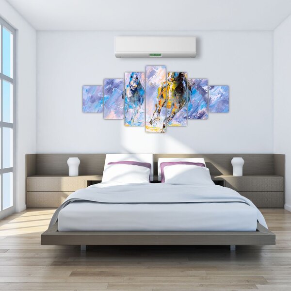 Obraz běžících koňů, olejomalba (210x100 cm)