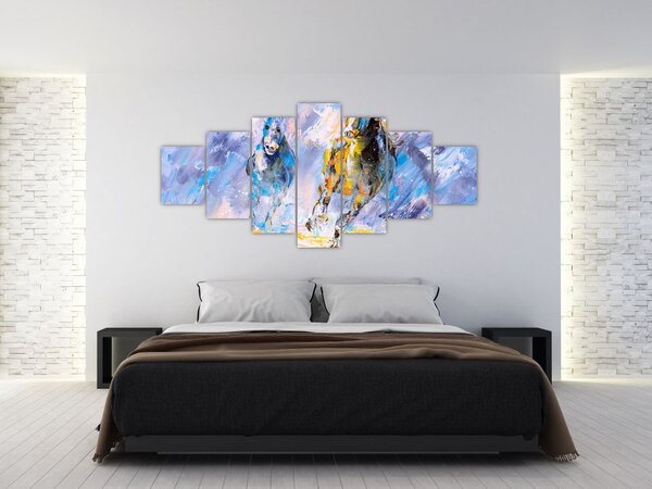 Obraz běžících koňů, olejomalba (210x100 cm)