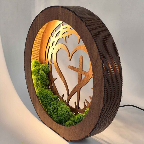 Stmívatelná LED lampa Srdce s křížem | JEZUE: HDF - Ořech 20 cm 4780-115105 LED0609