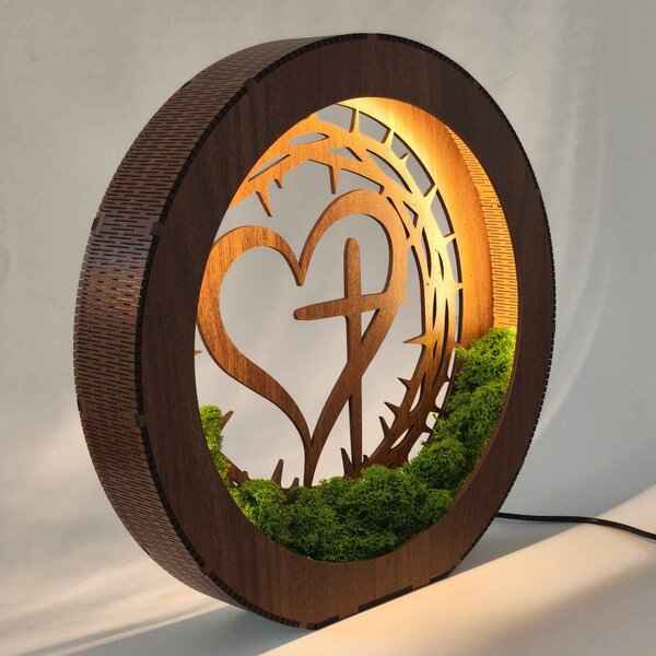 Stmívatelná LED lampa Srdce s křížem | JEZUE: HDF - Ořech 20 cm 4780-115105 LED0609