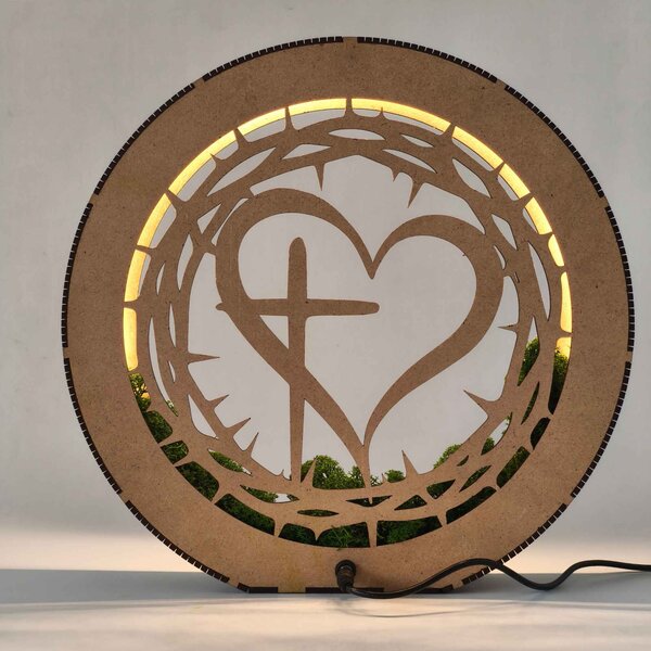 Stmívatelná LED lampa Srdce s křížem | JEZUE: HDF - Ořech 20 cm 4780-115105 LED0609