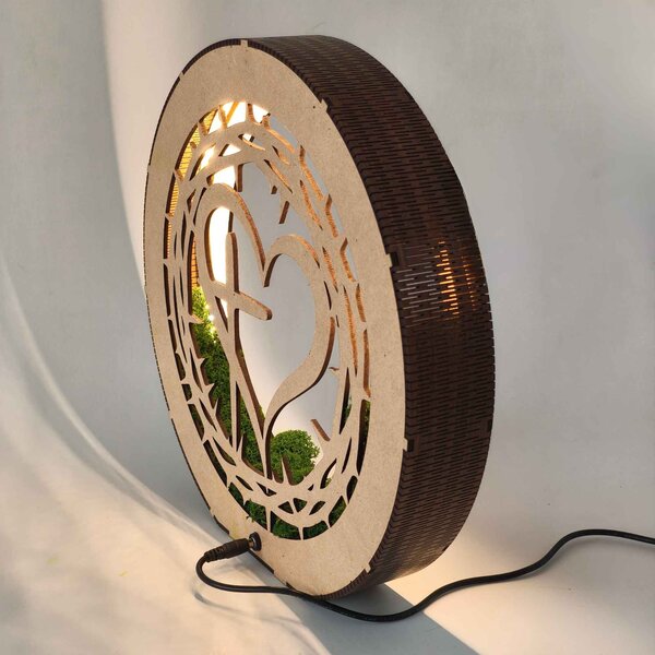 Stmívatelná LED lampa Srdce s křížem | JEZUE: HDF - Ořech 20 cm 4780-115105 LED0609