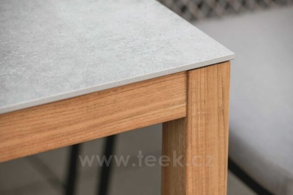 Stern Jídelní stůl, Stern, obdélníkový 200x100x74 cm, rám teak, deska keramický kompozit Dekton lava light grey