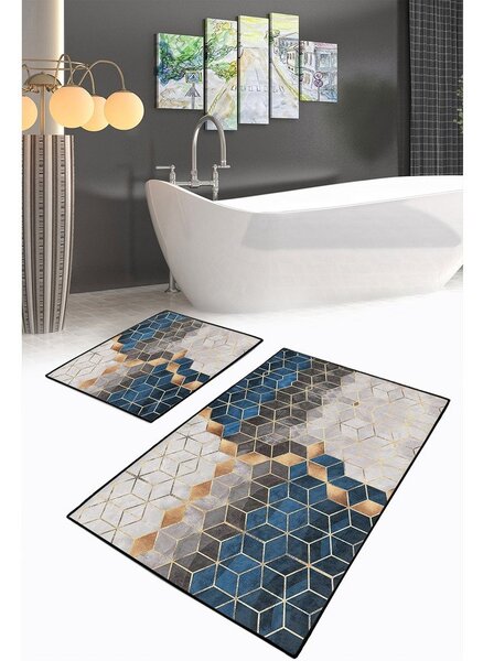 Modro-šedé koupelnové předložky v sadě 2 ks 60x100 cm Optic – Mila Home