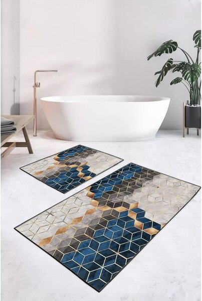 Modro-šedé koupelnové předložky v sadě 2 ks 60x100 cm Optic – Mila Home