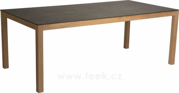 Stern Jídelní stůl, Stern, obdélníkový 200x100x74 cm, rám teak, deska keramický kompozit Dekton lava light grey