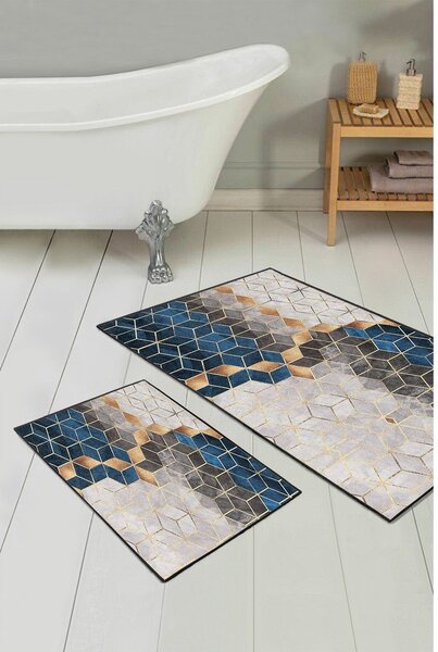 Modro-šedé koupelnové předložky v sadě 2 ks 60x100 cm Optic – Mila Home