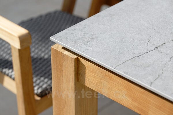 Stern Jídelní stůl, Stern, obdélníkový 160x90x74 cm, rám teak, deska keramický kompozit Dekton lava anthracite
