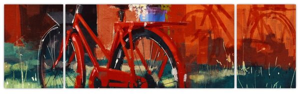 Obraz červeného kola, akrylová malba (170x50 cm)