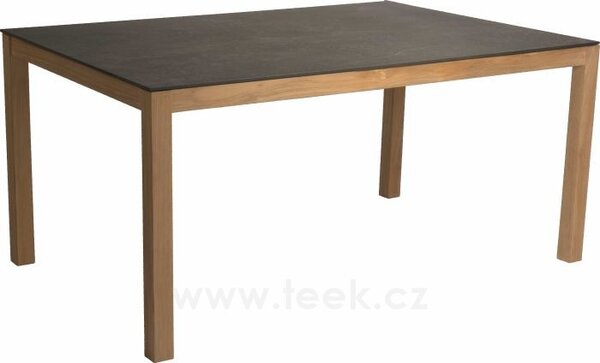 Stern Jídelní stůl, Stern, obdélníkový 160x90x74 cm, rám teak, deska keramický kompozit Dekton lava anthracite