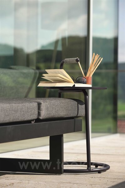 Stern Odkládací stolek Edi, Stern, kulatý 48x71 cm, lakovaný hliník černý (black matt), včetně textilenové podložky barva linen grey