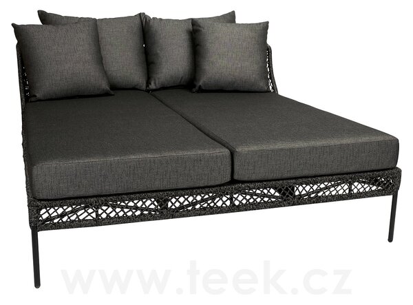 Stern Denní postel Odea, Stern, 151x160x85 cm, rám lakovaný hliník černý (black matt), lankový výplet pepper, rychleschnoucí výplň, sedáky 100% akryl Silk Black