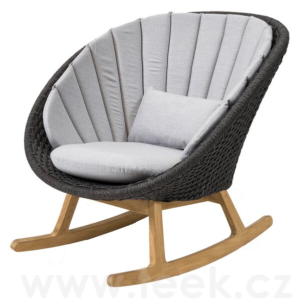 Cane-line Houpací nízké křeslo Peacock, Cane-line, 88x88x88 cm, nohy teak, rám hliník, výplet lanko Soft Rope dark grey, bez polstrů