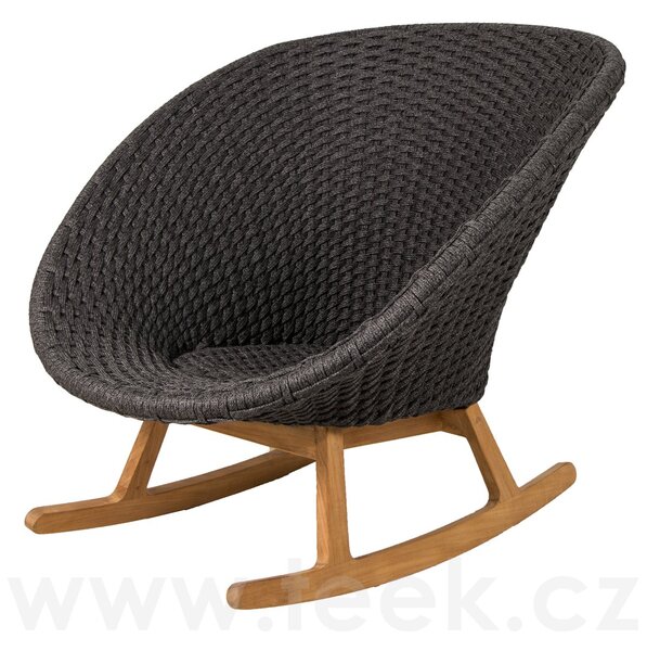 Cane-line Houpací nízké křeslo Peacock, Cane-line, 88x88x88 cm, nohy teak, rám hliník, výplet lanko Soft Rope dark grey, bez polstrů