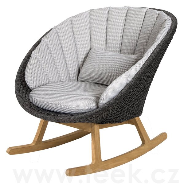Cane-line Houpací nízké křeslo Peacock, Cane-line, 88x88x88 cm, nohy teak, rám hliník, výplet lanko Soft Rope dark grey, bez polstrů