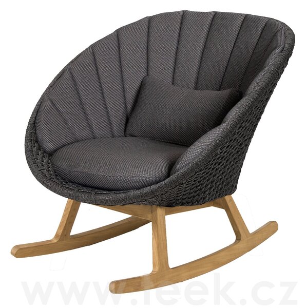 Cane-line Houpací nízké křeslo Peacock, Cane-line, 88x88x88 cm, nohy teak, rám hliník, výplet lanko Soft Rope dark grey, bez polstrů