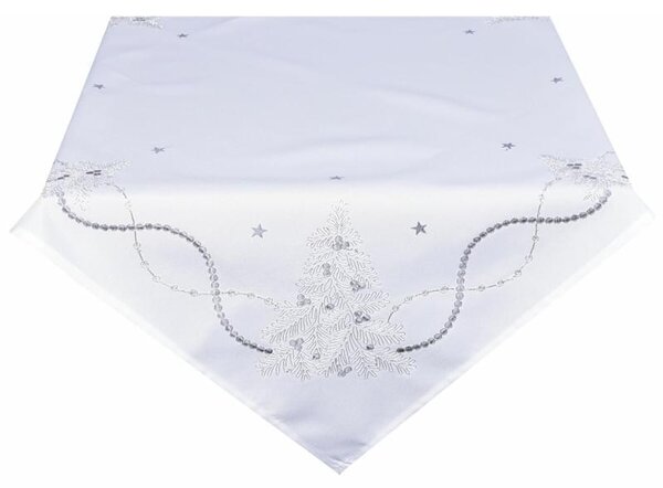 Forbyt Ubrus Vánoční, Stromek a perly, bílý 35 x 160 cm Velikost: 85 x 85 cm