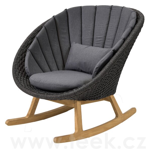 Cane-line Houpací nízké křeslo Peacock, Cane-line, 88x88x88 cm, nohy teak, rám hliník, výplet lanko Soft Rope dark grey, bez polstrů