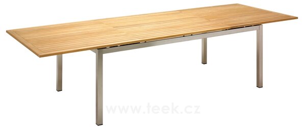 Gloster Nerezový rozkládací jídelní stůl Kore, Gloster, obdélníkový 162-266x98x74,5 cm, nerezový rám, deska teak