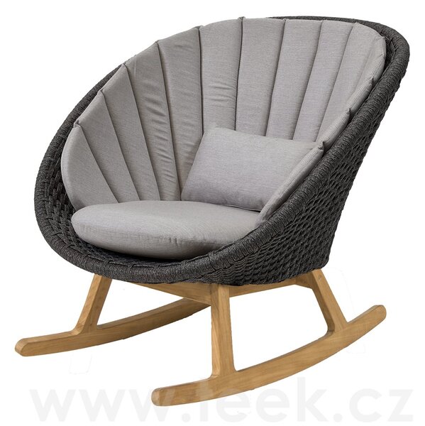 Cane-line Houpací nízké křeslo Peacock, Cane-line, 88x88x88 cm, nohy teak, rám hliník, výplet lanko Soft Rope dark grey, bez polstrů