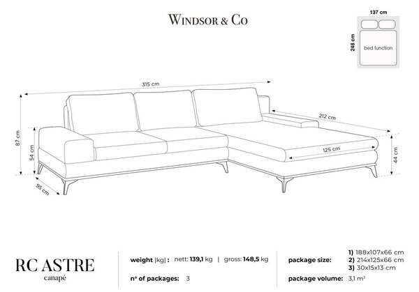 Světle šedá rozkládací rohová pohovka Windsor & Co Sofas Planet, pravý roh