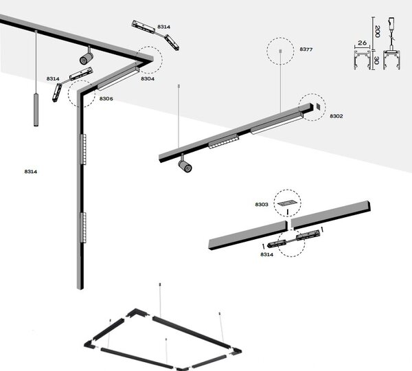 Mantra 9305 Magneto 48V, 2ks bílé lanko pro zavěšení kolejnice 200cm