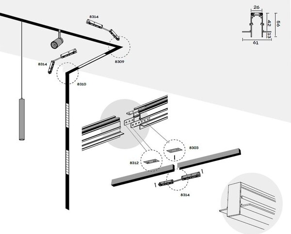 Mantra 9319 Magneto 48V, bílá zapuštěná kolejnice pro magnetický systém, 200cm