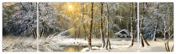 Obraz - Chaloupka v lese, olejomalba (170x50 cm)