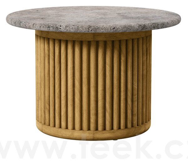 Tribu Odkládací stolek Otto, Tribu, kulatý 48x32 cm, rám teak, deska keramika dekor sabbia