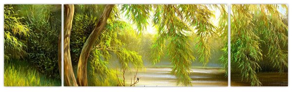 Obraz - Vrba u jezera, olejomalba (170x50 cm)