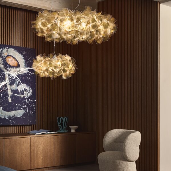 Slamp Clizia Mama Non Mama gold, designové svítidlo s čirým kabelem, 2x12W E27, prům. 53cm