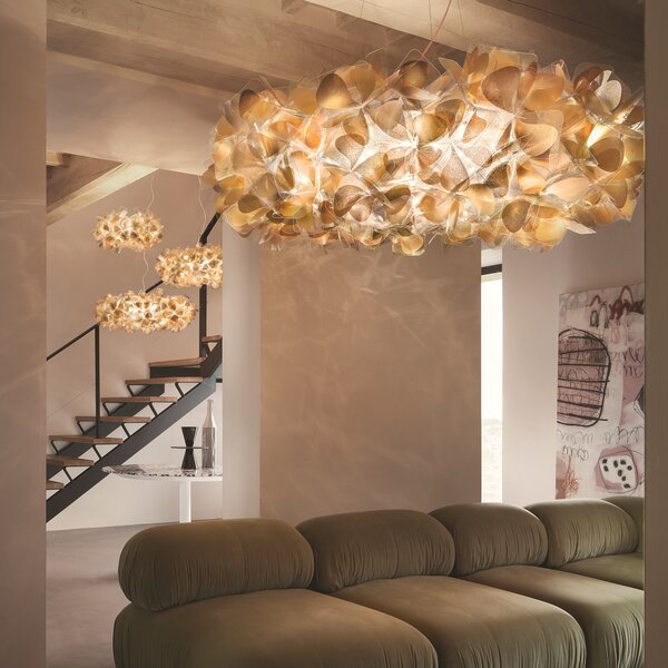 Slamp Clizia Mama Non Mama 130 gold, designové svítidlo s červeným kabelem, 15x12W E27, prům. 130cm