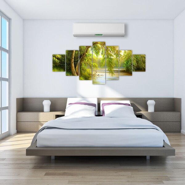 Obraz - Vrba u jezera, olejomalba (210x100 cm)