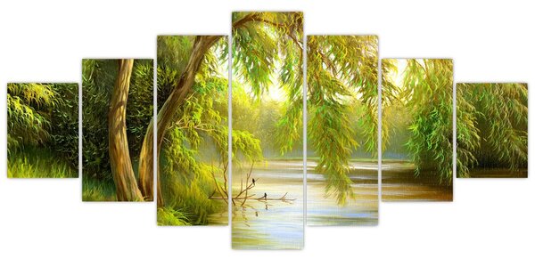 Obraz - Vrba u jezera, olejomalba (210x100 cm)