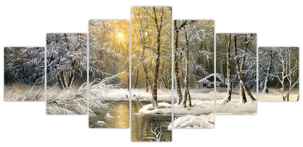 Obraz - Chaloupka v lese, olejomalba (210x100 cm)