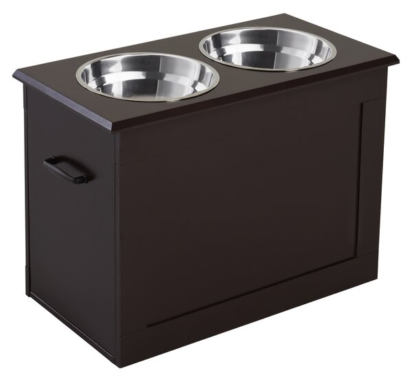 PAWHUT Stolek pro psy se 2 miskami a skříňkou 60 x 41 x 30 cm hnědá