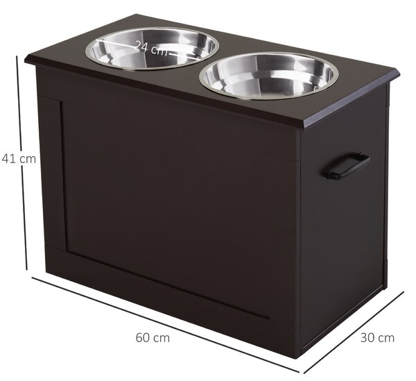 PAWHUT Stolek pro psy se 2 miskami a skříňkou 60 x 41 x 30 cm hnědá