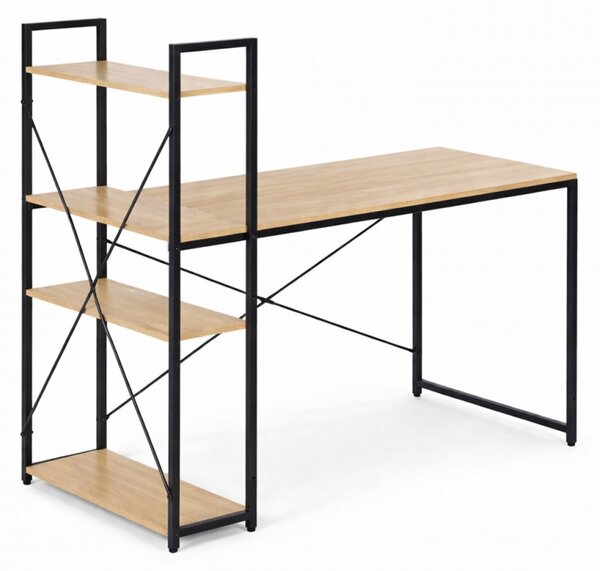 Loftový počítačový stůl STL24JBR s regálem a policemi, 120 × 60 cm