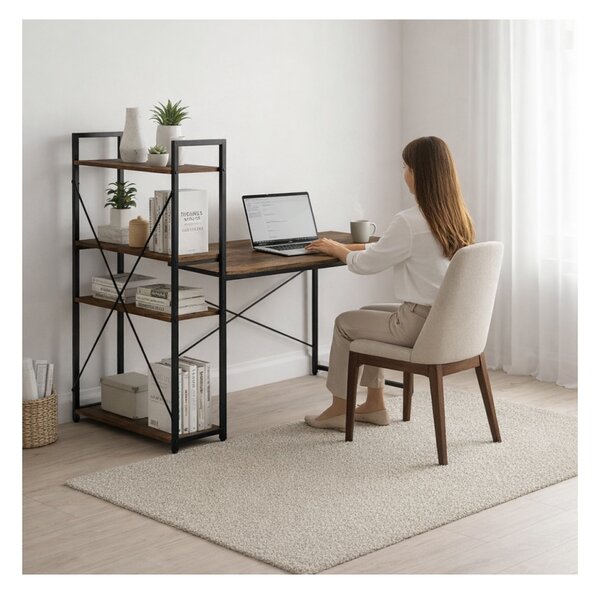 Loftový počítačový stůl STL24BR s regálem a policemi, 120 × 60 cm