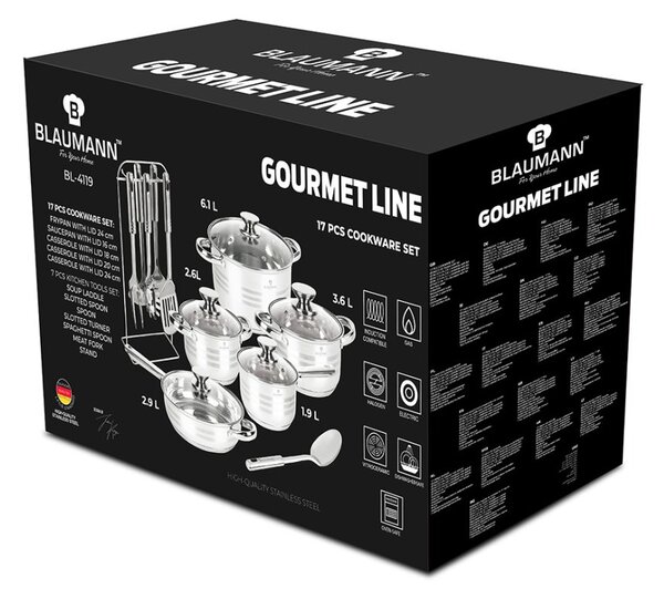 BLAUMANN Sada nádobí nerez 17 ks Jumbo Gourmet Line BL-4119