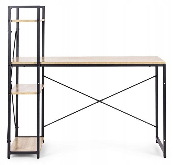 Loftový počítačový stůl STL24JBR s regálem a policemi, 120 × 60 cm