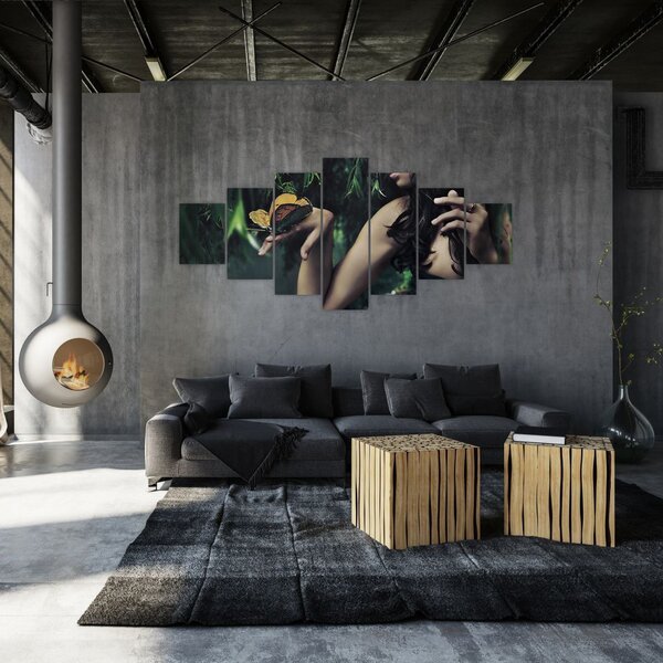 Obraz půvabné ženy s motýlem (210x100 cm)