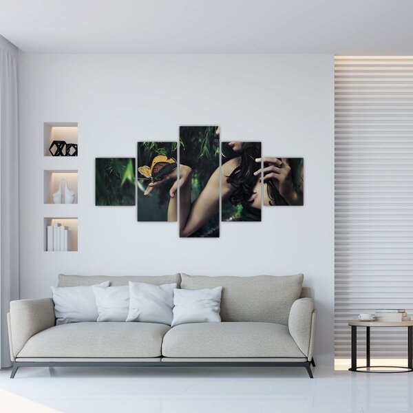 Obraz půvabné ženy s motýlem (125x70 cm)