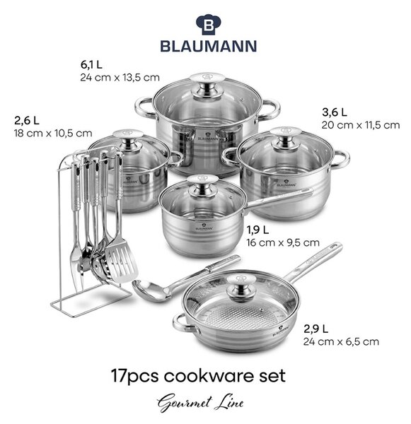 BLAUMANN Sada nádobí nerez 17 ks Jumbo Gourmet Line BL-4119