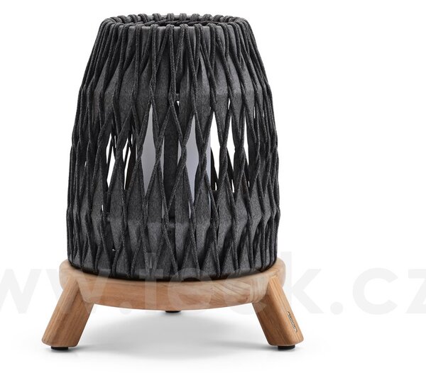 Manutti Střední venkovní lucerna Sandua, Manutti, rám teak, výplet lanko dicord anthracite, včetně LED světla, bez nabíječky a dálkového ovládaní, volitelné teplé i studené světlo