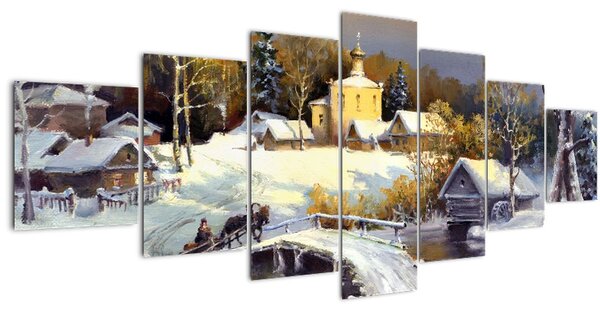 Obraz - Zimní městečko (210x100 cm)