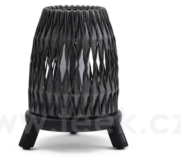 Manutti Střední venkovní lucerna Sandua, Manutti, rám teak, výplet lanko dicord anthracite, včetně LED světla, bez nabíječky a dálkového ovládaní, volitelné teplé i studené světlo