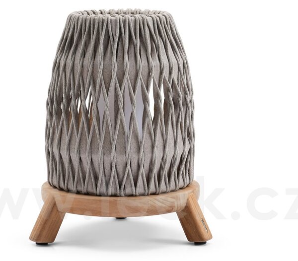 Manutti Střední venkovní lucerna Sandua, Manutti, rám teak, výplet lanko dicord anthracite, včetně LED světla, bez nabíječky a dálkového ovládaní, volitelné teplé i studené světlo
