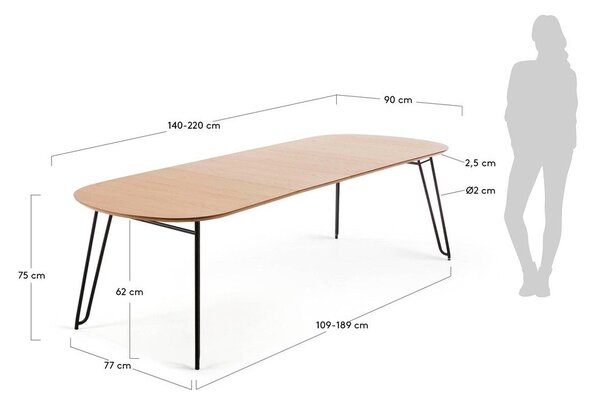 Rozkládací jídelní stůl v dekoru dubu v přírodní barvě 90x140 cm Novac – Kave Home