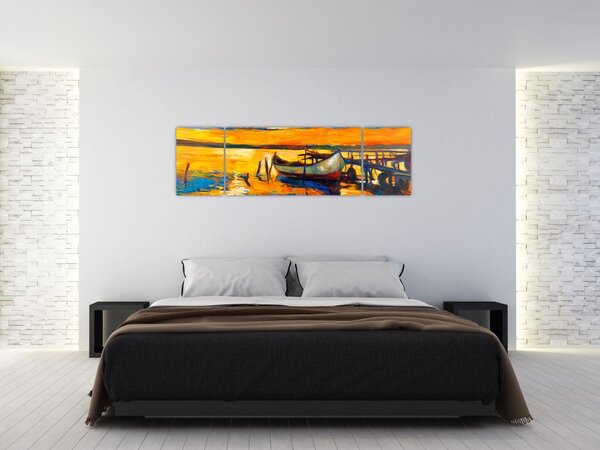 Obraz - Loďka při západu slunce (170x50 cm)